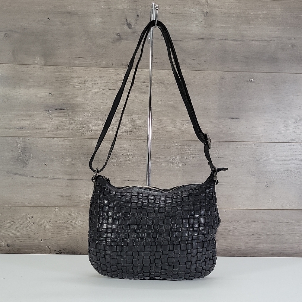 Vilenca Holland for Anthropologie Black Woven Leather Crossbody Bag